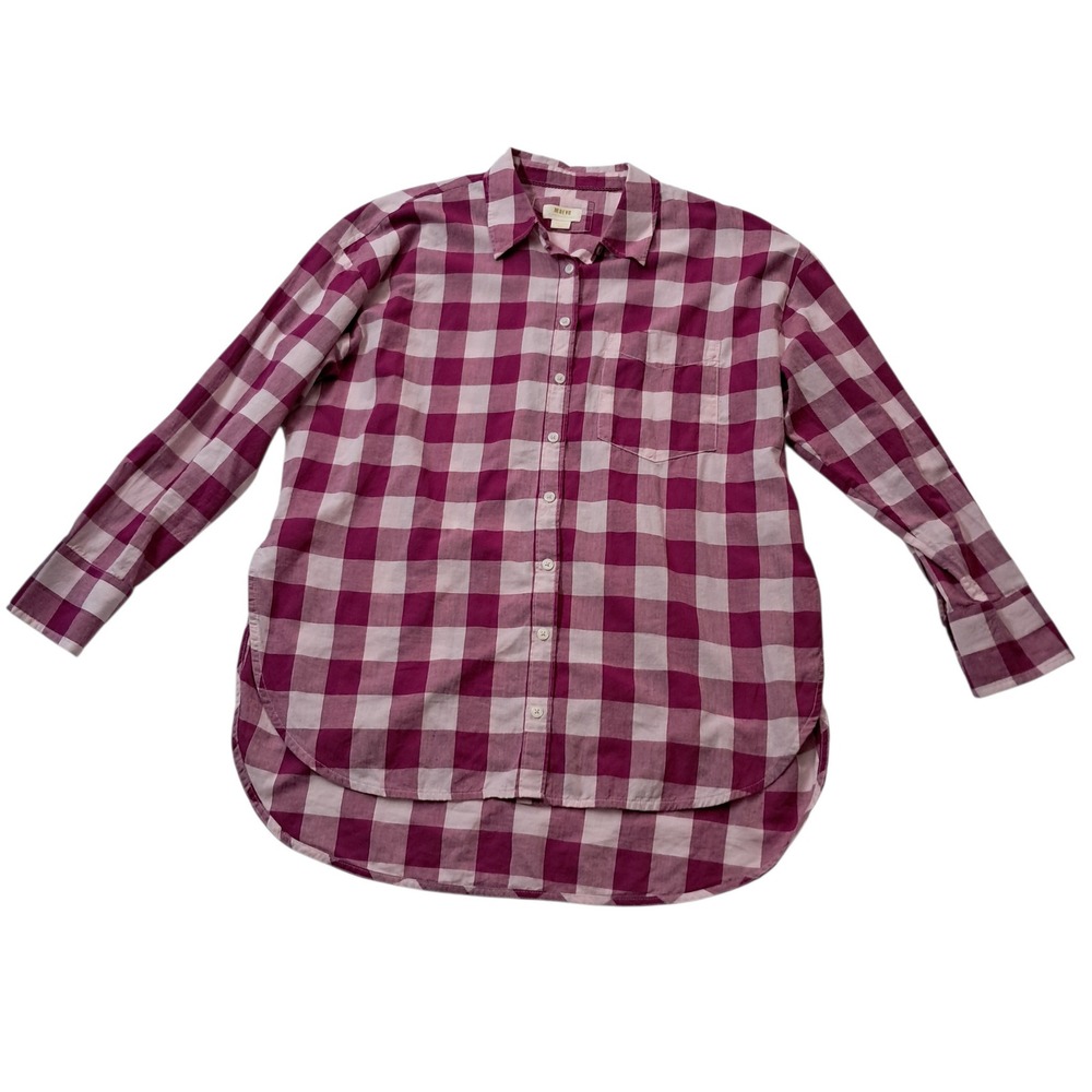 Anthropologie Maeve The Bennet Button Up Shirt Womens Medium Pink Buffalo Plaid‎